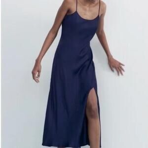 Zara Satin Effect Slip Midi Dress